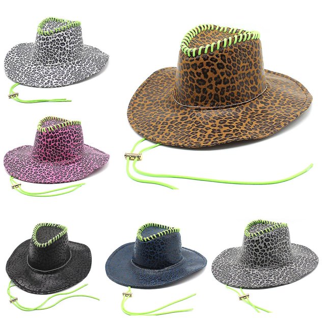 Sombrero de Panamá con ala grande Retro, sombrero de vaquero con estampado de leopardo occidental para fiesta del salvaje oeste