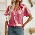 thumbnail image 5 of Kaemgyyd Work Tops for Women Sequins Glitter Button down Shirt Casual Short Sleeve Summer Tops Loose Fit Office Tunic Blouse, 5 of 7