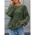 thumbnail image 3 of Womens Off One Shoulder Sweaters Boat Neck Cable Knit Long Lantern Sleeve Loose Fall Trendy Pullover Tops, 3 of 6
