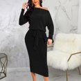 thumbnail image 2 of Pompotops Robe Décontractée de Mode pour Femme, Chandail à Manches Longues, Col en V, Aguichant, Épaules Dénudées, 2 of 5