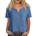 thumbnail image 5 of Women's Casual Short Sleeve V-Neck Button-Down Top - Loose Fit Linen-Blend Blouse for Summer, Everyday Wear & Vacation Sky Blue S, 5 of 7