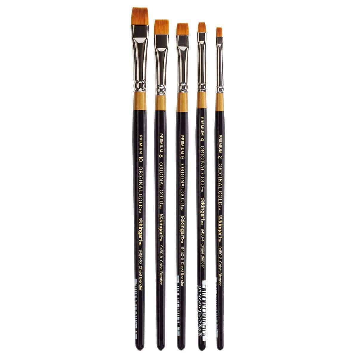 Kingart Original Gold, 9450 Chisel Blender Series, Premium Golden Taklon Artist Brushes, All Ages