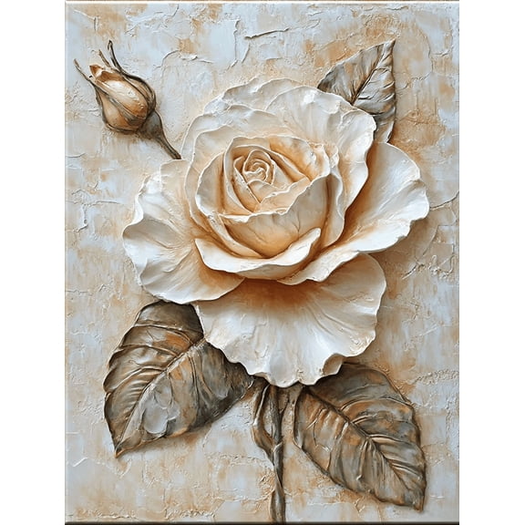 Textured White Rose Floral Decor Art Decorative Painting/Canvas Art， Suitable for Living Room， Bedroom， Dining Room， Office， Kitchen， Bathroom， Hotel， Gallery， and Restaurant Walls Decoration.