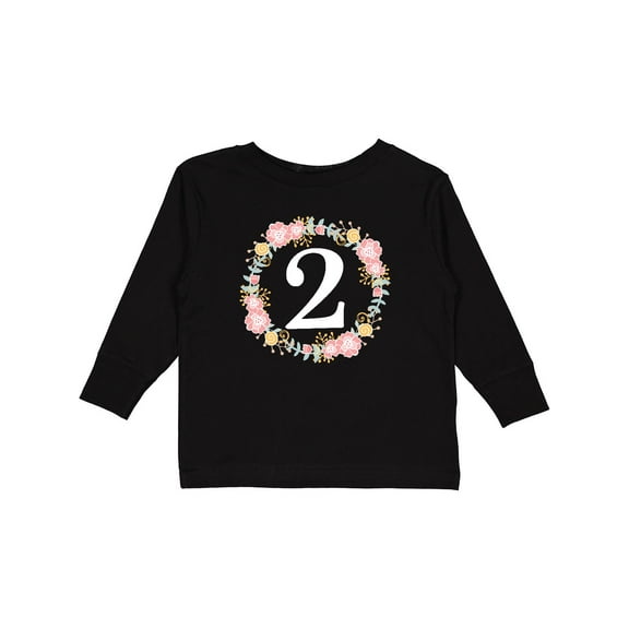 Inktastic 2nd Birthday Rose Wreath 2 Year Old Girl Girls Long Sleeve Toddler T-Shirt