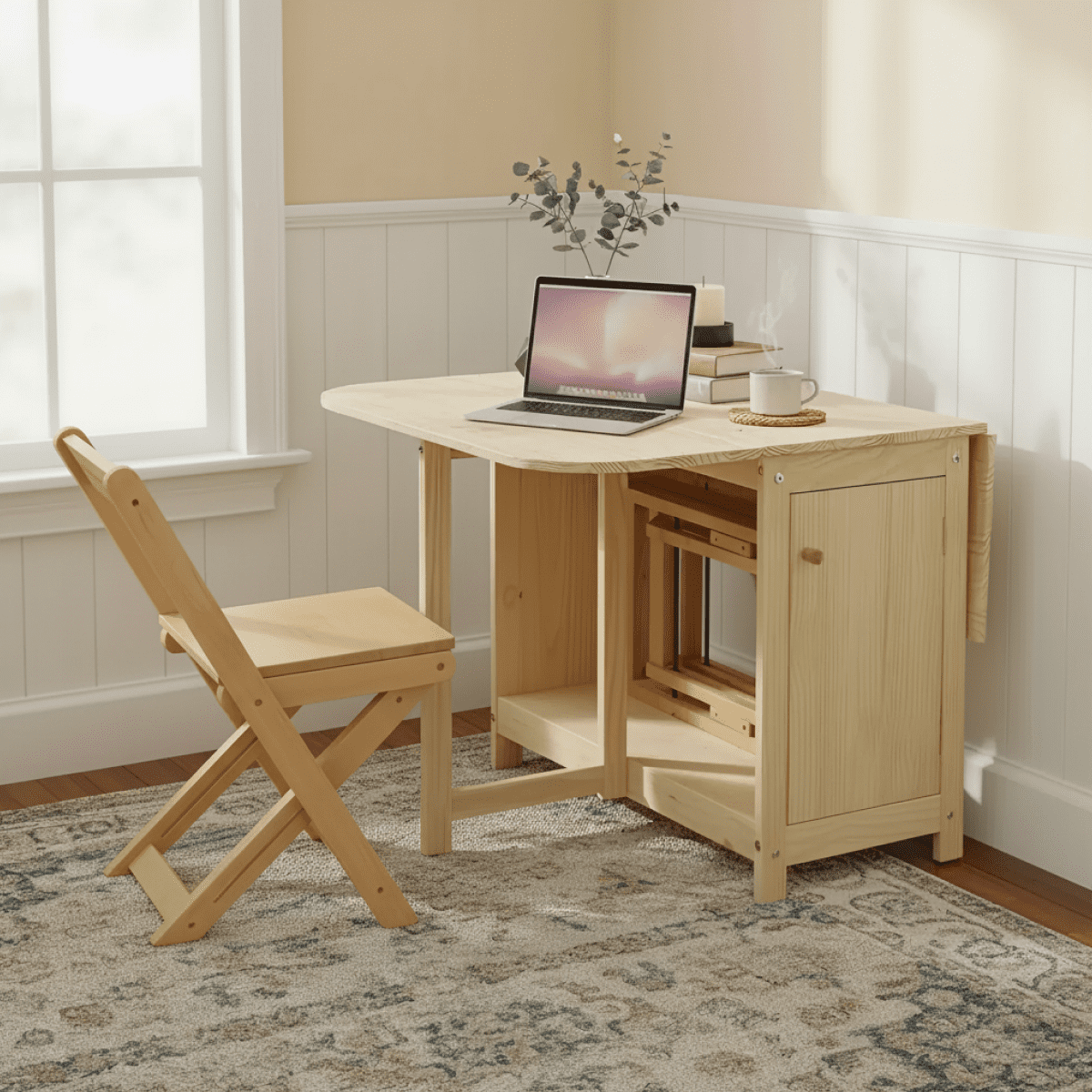 Solid Wood Tuck Away Dining Table and 4 Chairs Set - Perfect for