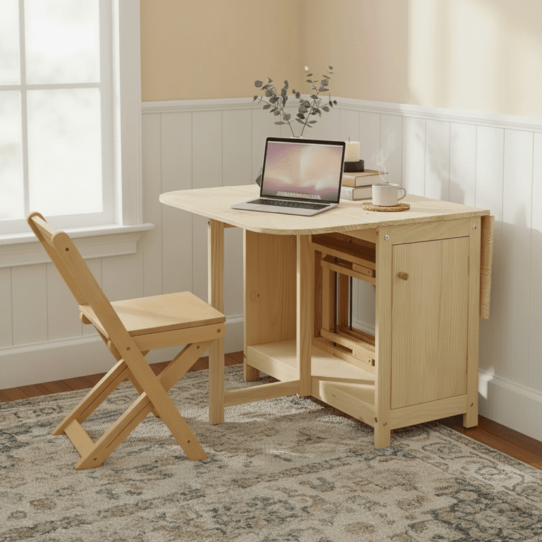 Solid Wood Tuck Away Dining Table and 4 Chairs Set - Perfect for