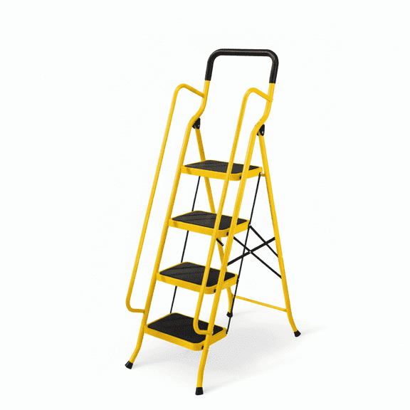 MAXVINI 4-Step Ladder, Foldable with Handrails and Wide Non-Slip Steps, 330-Pound Portable No-Assembly Ladder, Ideal for Libraries, Homes, Garages, and Offices