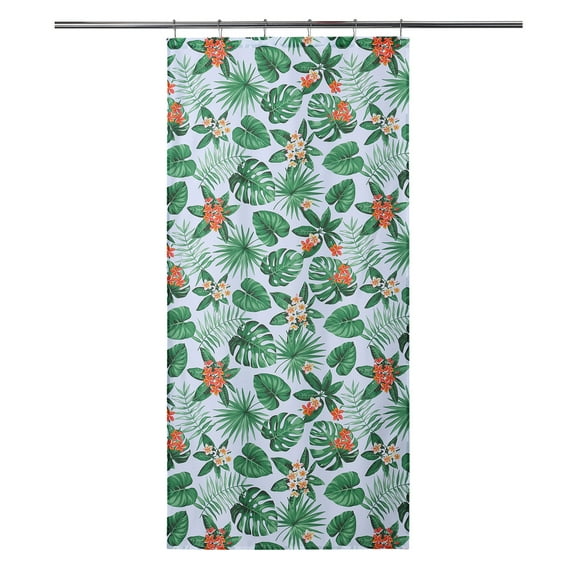 GlowSol 35"Wx72"L Stall Size Shower Curtain, Green Floral Tropical Leaves Plant Pattern Waterproof Decoration Polyester Shower Curtain, 1 Set