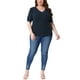 thumbnail image 2 of Blusas de punto casuales de manga corta con cuello en V para mujeres de tallas grandes Agnes Orinda 2X azul marino, 2 of 6