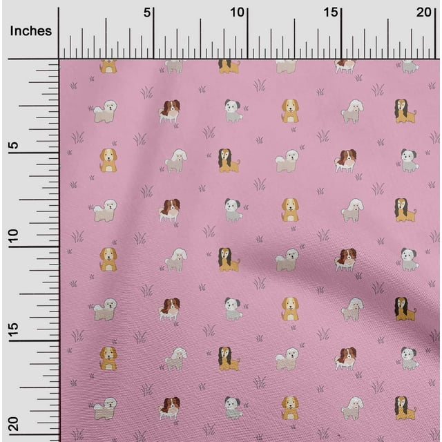 oneOone Tissu Polyester Lycra Imprimé Herbe & Chiots Chien 1 Yard 56 Pouces de Large