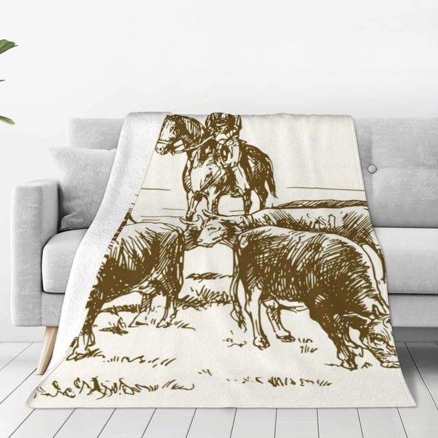 KLL Cattle Drive By Two Cowboys Pattern Fleece Throw Blanket,Fleece Throw Blankets for Couch & Bed All Season Use-80"x60"