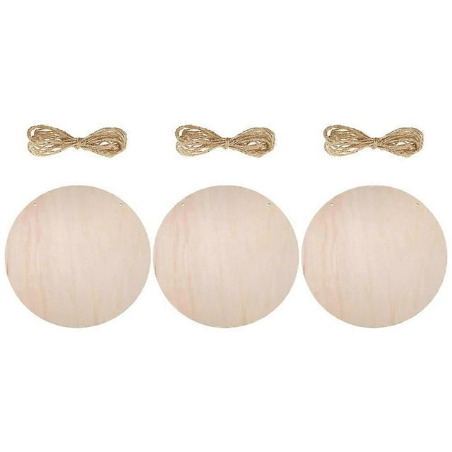 Round Wooden Pieces 3 Sets Khaki Unfinished Suitable For Craft Supply And Decorative Use