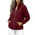 thumbnail image 2 of Keeplus Full Zip Jacket for Women Solid Stand Collar Long Sleeve Side Zip Pockets Classic Fall Winter Outerwear, 2 of 8