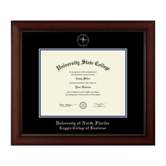 Framerly - UNF Business Diploma Frame with Black and Royal Blue Mat