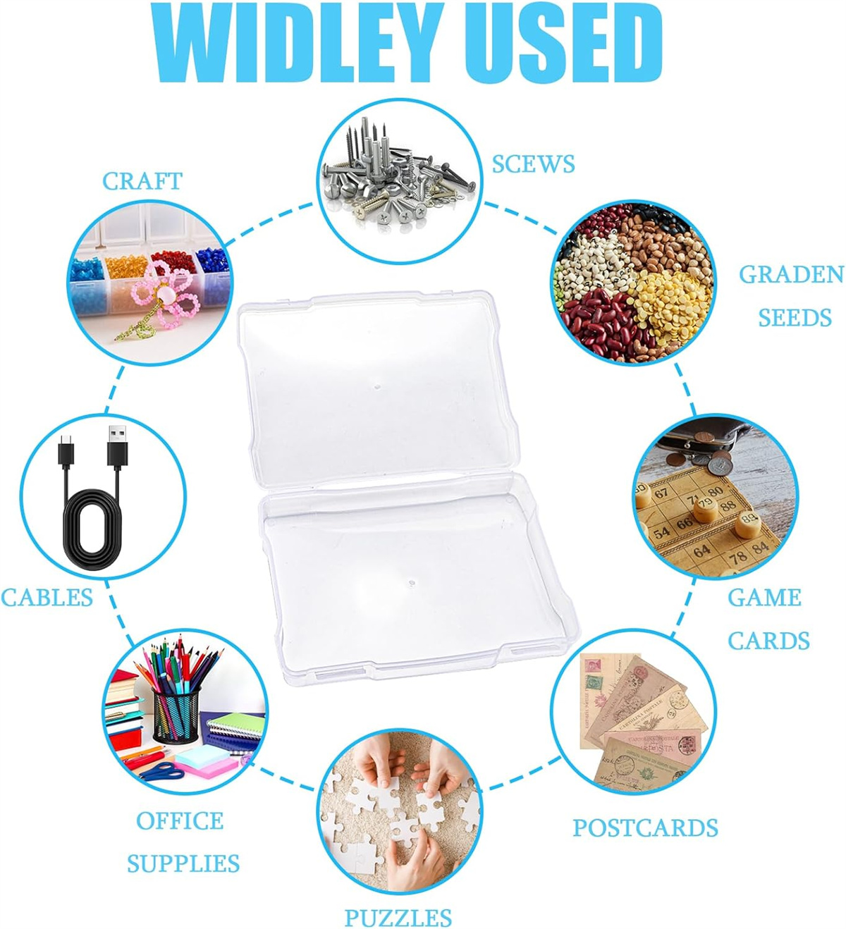 Tutuviw Photo Storage Box with 6 Inner Photo Keeper Containers, Transparent Snap-Tight Plastic Cases Clear Organizer Storage Box Greeting Card Storage & Organizer Box for Photos Crafts Office Supplies