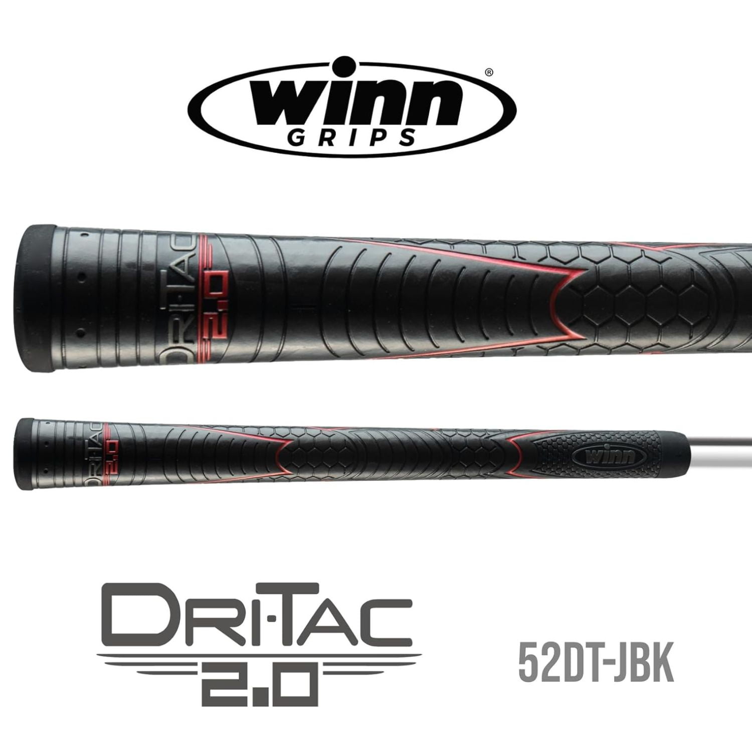 Winn Dri Tac Standard 2.0 Golf Grip -Bundle of 07 Standard Size Golf Grips 52DT-JBK STANDARD SIZE, Jet Black with Red design