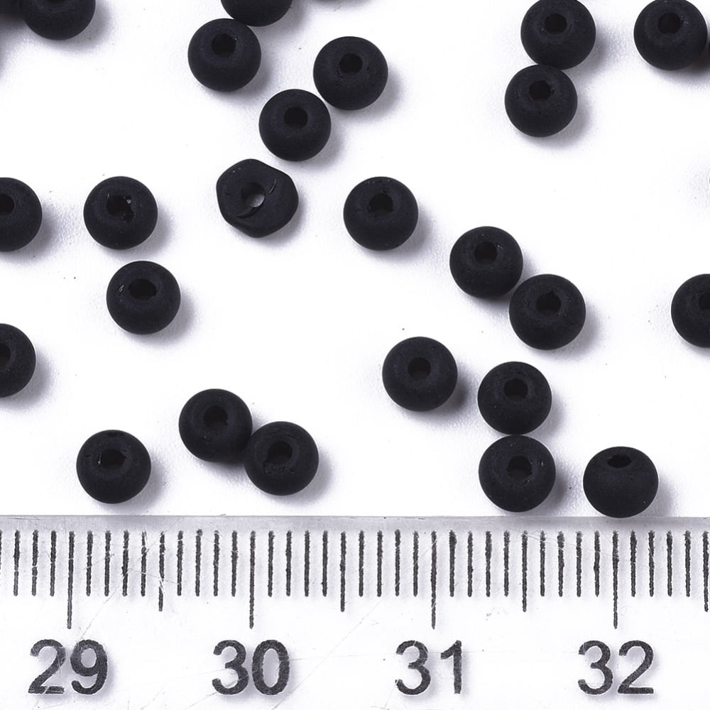 1bag Frosted Colours Glass Beads Opaque Colours Round Black 4x3mm Hole: 1mm about 4500pcs/bag