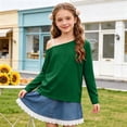 thumbnail image 4 of biudgviw Girls off the Shoulder Top Casual Long Sleeve T-Shirts Kids Loose Comfy Basic Tees Cute Clothes for Teens(Green,12-13 Years), 4 of 7