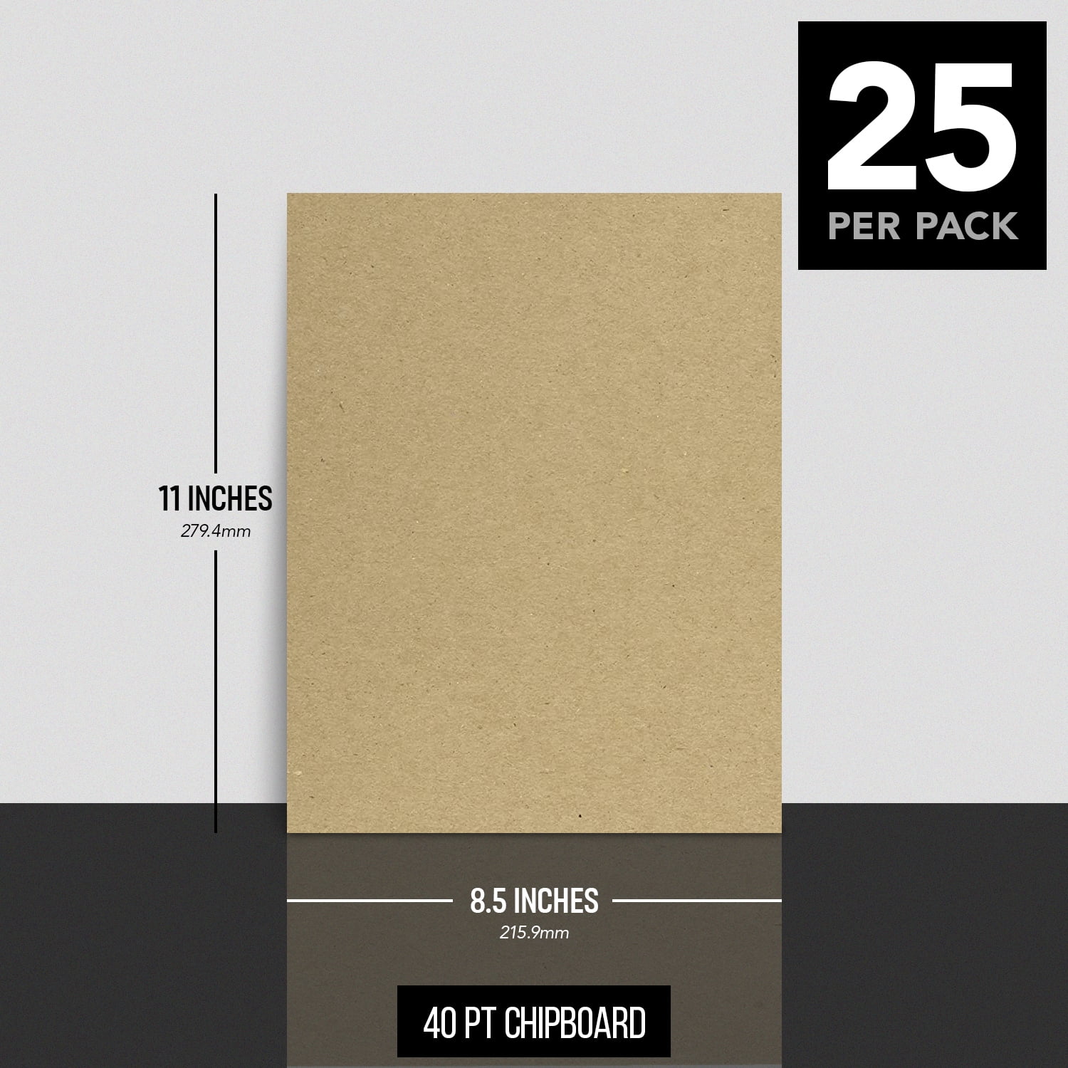 8.5" x 11" Chipboard Heavyweight 40 Pt (Point) Cardboard Scrapbook Sheets | Brown Kraft Paper Boards | Great for Arts and Crafts, Packaging, Product and Gift Tags, Photo Mats | 25 Sheets per Pack