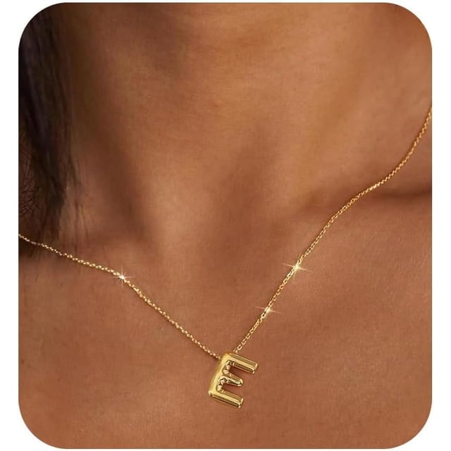 MTINEAPS Bubble Letter Necklace Gold Initial Necklaces for Women Trendy Chunky Charm Pendant Necklaces Gold Jewelry Birthday Gifts for Women Teen Her Mom Grandma Wife Sister