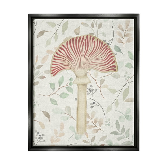 Stupell Industries Soft Botanicals & Mushroom Botanical & Floral Painting Black Floater Framed Canvas Art Print Wall Art, 17 x 21