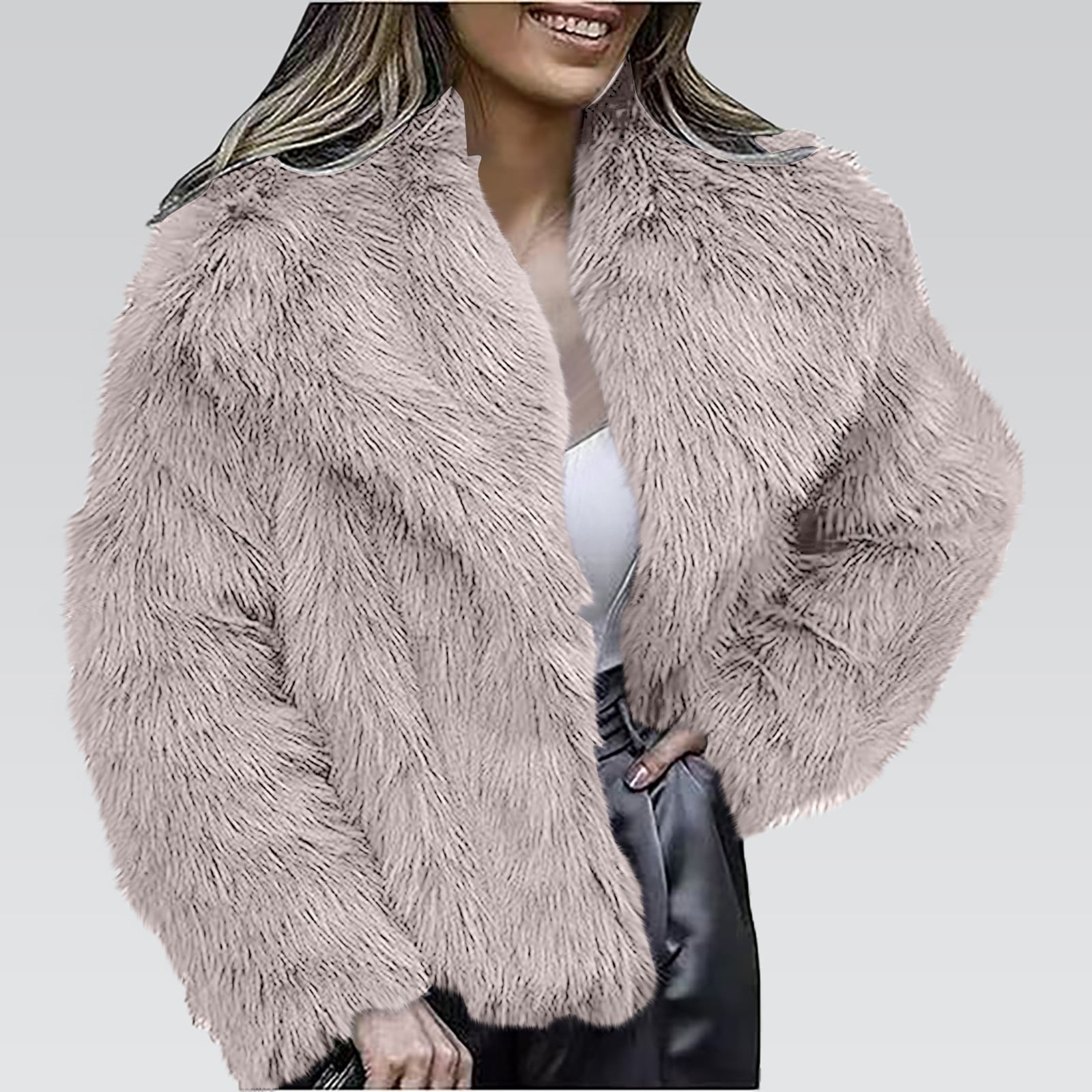 Kaondbfi Sweater Coat for Women, Coat Lapel Open Front Shaggy