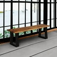 thumbnail image 6 of 57.5" Live Edge Acacia Wood Bnech, 3-Person Backless Outdoor Dining Bench with Metal Legs & Adjustable Foot Pads for Entryway, Balcony, Porch, Backyard, Garden and Poolside (1 Pack), 6 of 8