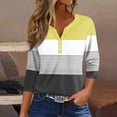 thumbnail image 4 of Lmnyox 3/4 Sleeve Shirts for Women Color Block Button V Neck Casual Blouses Dressy Fashion Tops Clothes, 4 of 5