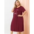 thumbnail image 4 of Women's Plus Size Nightgown Cat Print with Pocket Sleep Dress Sleepwear Burgundy 3X, 4 of 6