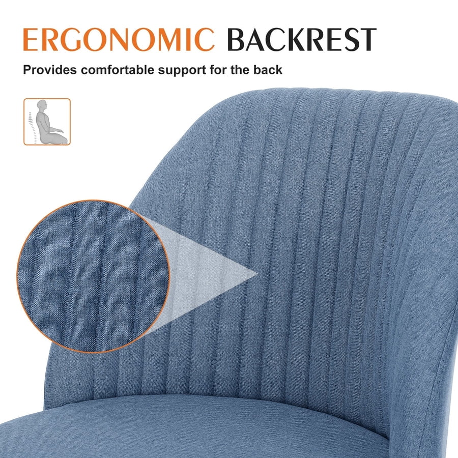 Colorful Linen Desk Chair, Comfy Thick Seat with Swivel Wheels, Armless Task Chair, Blue