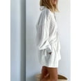 thumbnail image 6 of Women'S 2 Piece Outfits Oversized Long Puff Sleeve Blouse Shirt High Waisted Side Pocket Shorts Set White XL, 6 of 8