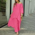 thumbnail image 2 of Fiaer,Women's Oversized Linen Irregular Hem Lounge Wear Sets,Womens 2 Piece Set for Comfy Palazzo Pants and Crew Neck Long T Shirts,Ladies Loose Fit Lightweight Outfits Set Hot Pink XXL, 2 of 5