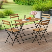 Gymax 5 PCS Patio Acacia Wood Dining Set w/ 4 Folding Chairs Slatted Seat & Tabletop