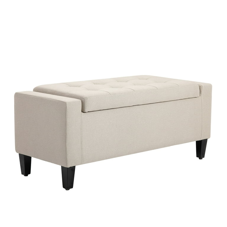 HOMCOM Linen Storage Ottoman Bench, Beige photo 2