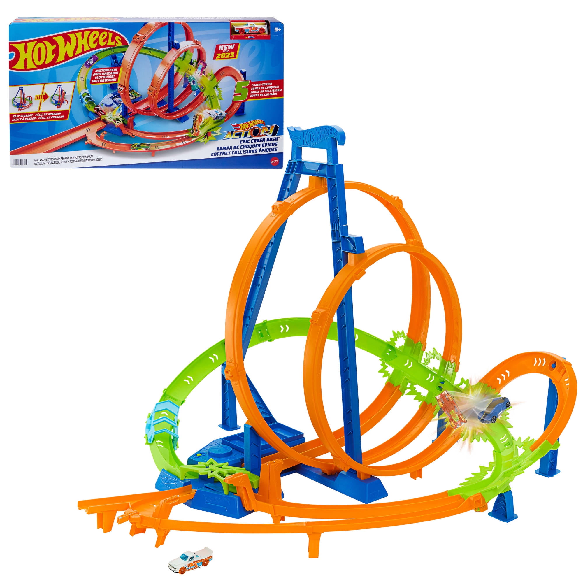 Hot Wheels Action Epic Crash Dash Track Set w/ 5 Zones, Motorized