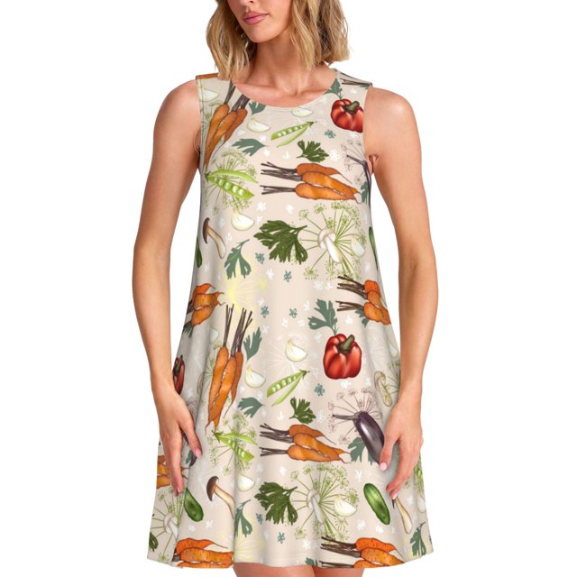 Balery Cute Vegetables Vestidos de verano para mujer con estampado: vestido holgado sin mangas, vestido playero informal y cómodo para días calurosos.