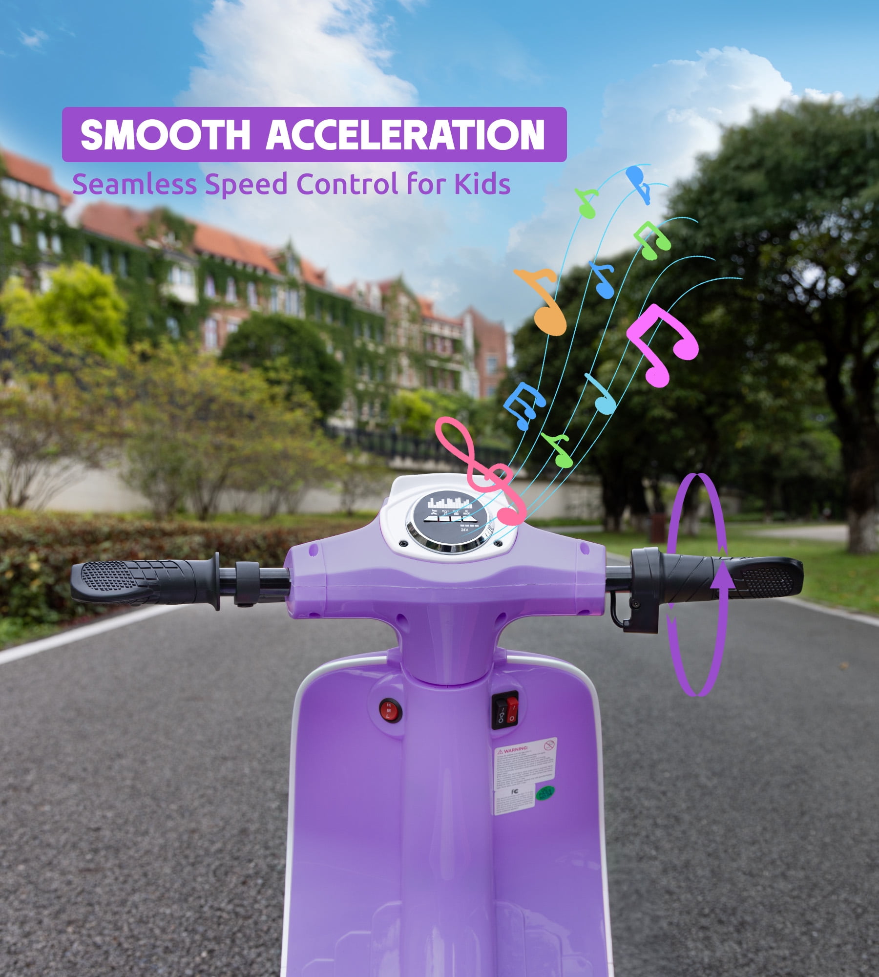 SaveJoy Kids Motorcycle 24V Retro Ride on for Ages 8+, LED Light-Up Electric Ride On Toy,Durable Outdoor Gift for Boys & Girls,Purple