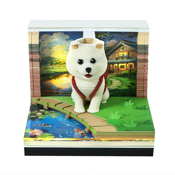 Calendario semanal con luz de perro 2026: escultura de papel para escritorio, bloc de notas, grabador de notas, decoración de escritorio para el hogar y la oficina con iluminación LED y 52 calendario