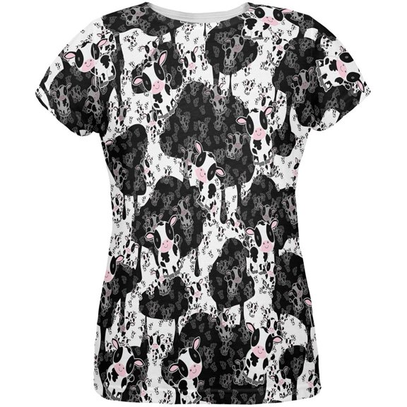 Cute Mad Cow Pattern All Over Womens T Shirt Multi X-LG