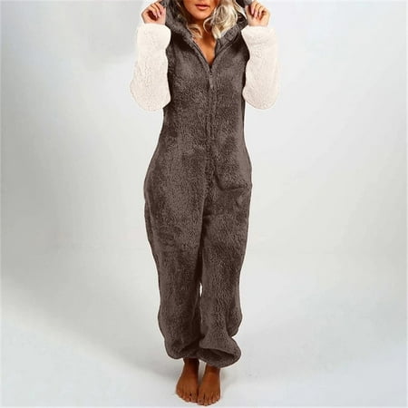 

Aueoeo Lounge Sets For Women Womens Pajama Sets Women Long Sleeve Hooded Jumpsuit Pajamas Casual Winter Warm Rompe Sleepwear Clearance