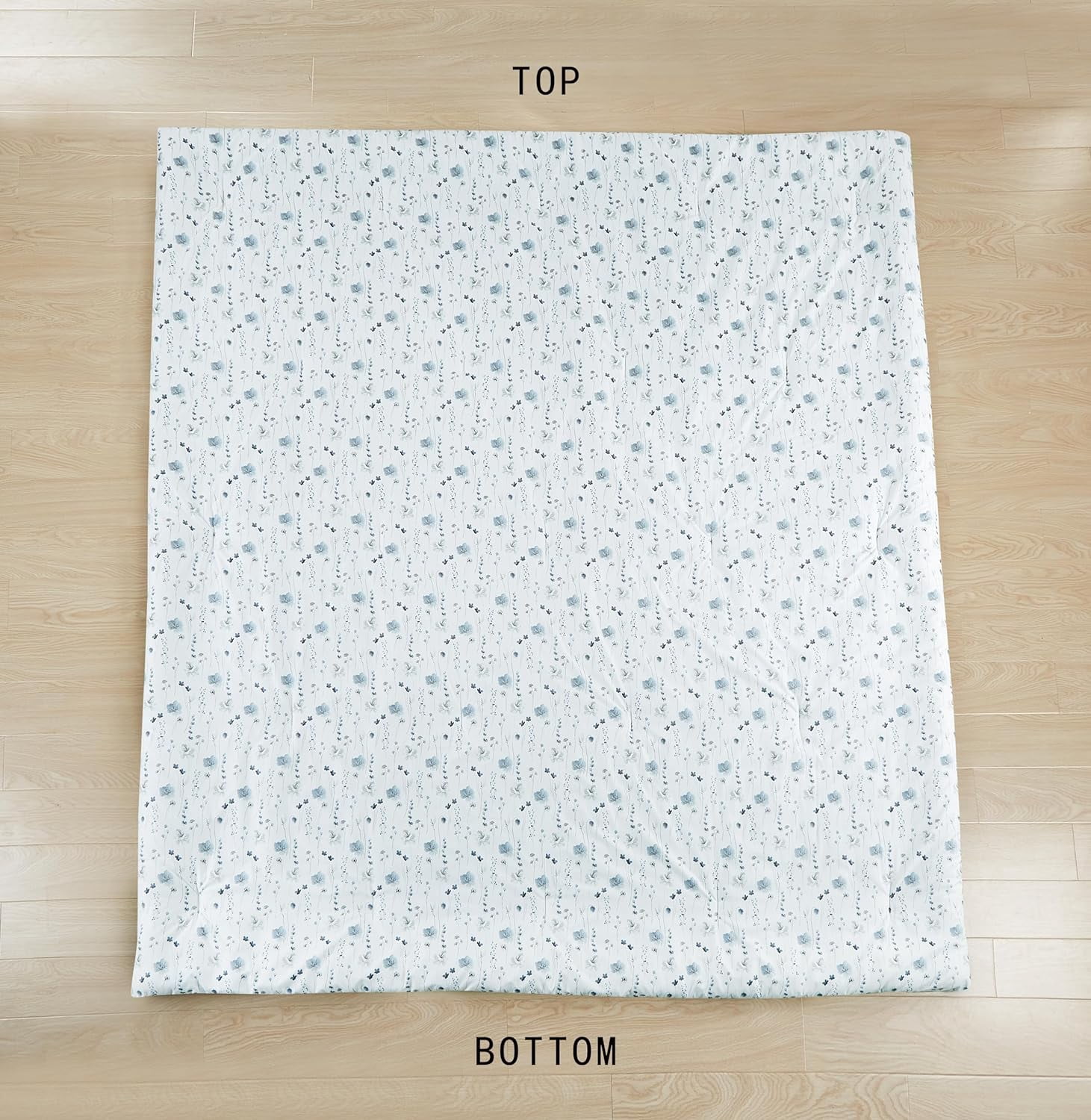 Chezmoi Collection Fran 3-Piece Boho Floral Comforter Set, Queen, Blue White Poppy Flower Printed Microfiber Lightweight Bedding Set