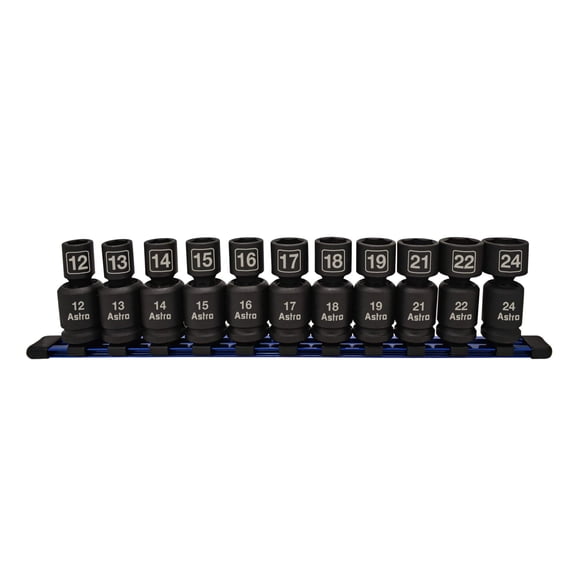Astro Tire Tool 78244 Dados de impacto universales sin clavija, con accionamiento de 1/2" y 11 piezas, métricos
