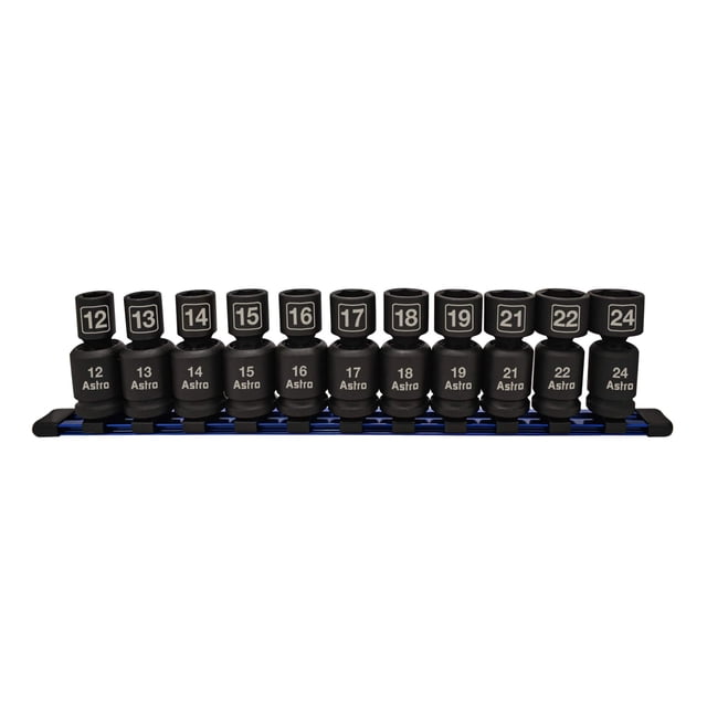 Astro Tire Tool 78244 Dados de impacto universales sin clavija, con accionamiento de 1/2" y 11 piezas, métricos