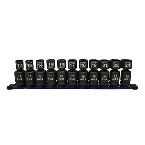 Astro Tire Tool 78244 Dados de impacto universales sin clavija, con accionamiento de 1/2" y 11 piezas, métricos