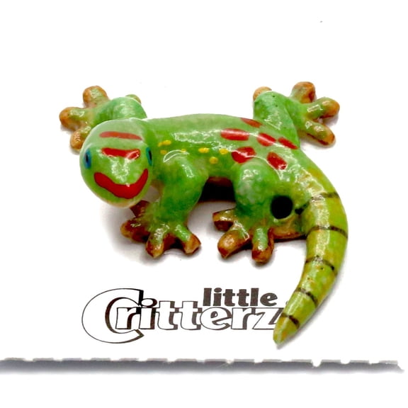 Little Critterz Lizard Day Gecko "Gold Dust" - Hand-painted Home Decor Reptile Decorative Figurine - Miniature Porcelain Figurine