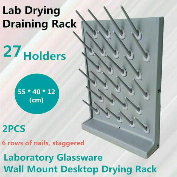 2 Pcs Laboratory Drying Rack Detachable 27 Pegs Wall Mount Glassware Drying Rack Built-in Molded Drain Pan, Lab Supply Pegboard for Tube Beaker Flask Dry