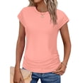 thumbnail image 1 of UVN Blusas de Mujer Verano Cuello Redondo Camisa de Vacaciones para Mujer Manga Corta Elegante Casual Tops Plisados, 1 of 9