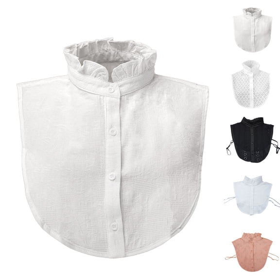 Fake Collar Detachable for Women Helii Casual Elegant Elegant Button Down Ruffle Blouses Half Shirts Round Outfits Accessories Beige Adjustable Dickey Collar