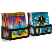 Hudson Hi-Fi Wall Mount Vinyl Record Storage 25-Album Display Holder - Black Satin - Two Pack