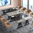 thumbnail image 4 of Bestier 70 Inch Large Computer Desk, Modern Two-Tone Executive Office Desk with Sturdy K-Shaped Metal Frame, Industrial Home Office Writing Desk for Gaming, Studying, and Working, Grey, 4 of 14